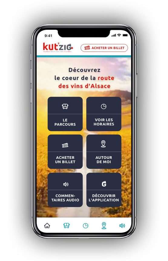 application kutzig page d'accueil