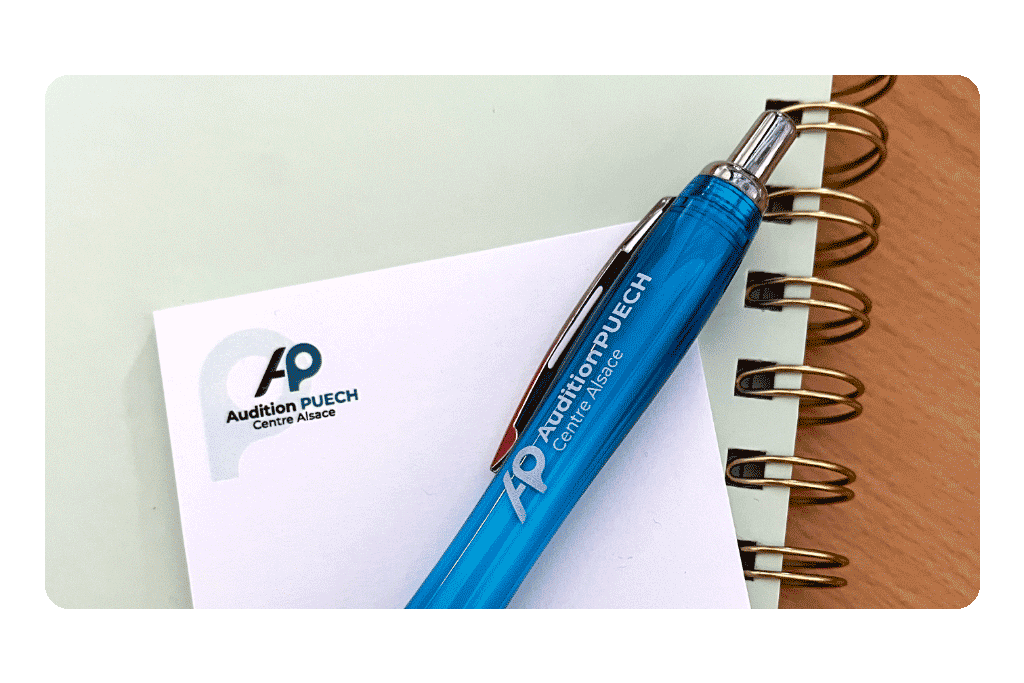 Stylo personnalisé Audition Puech, objet publicitaire utile distribué aux patients et partenaires