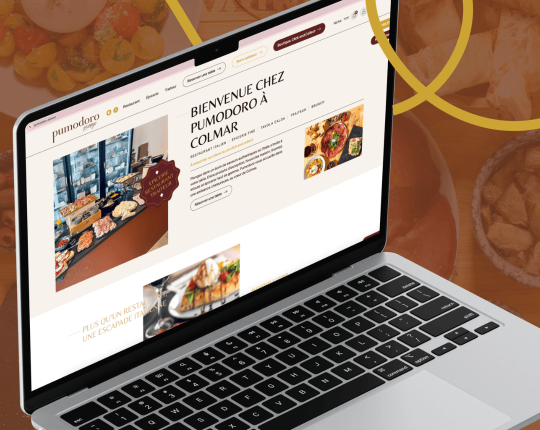 Conception du site internet du restaurant Pumodoro avec mise en page des contenus et visuels